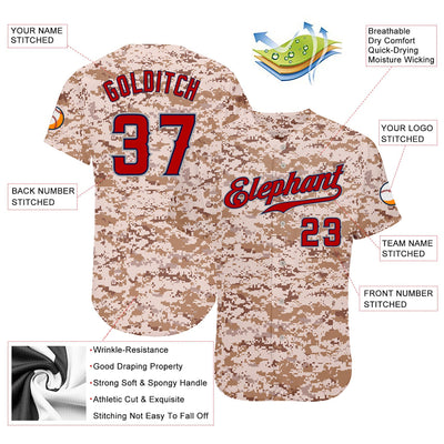 Custom Camo Red-Navy Authentic Salute To Service Baseball Jersey - Owls Matrix LTD