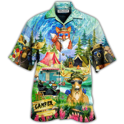 Hawaiian Shirt / Adults / S Camping Happy Animals - Hawaiian Shirt - Owls Matrix LTD