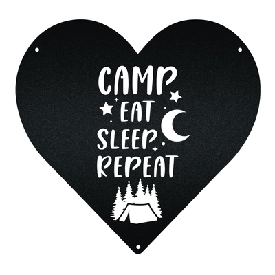 Camping Heart Shape Camp Eat Sleep Repeat - Led Light Metal - Owls Matrix LTD