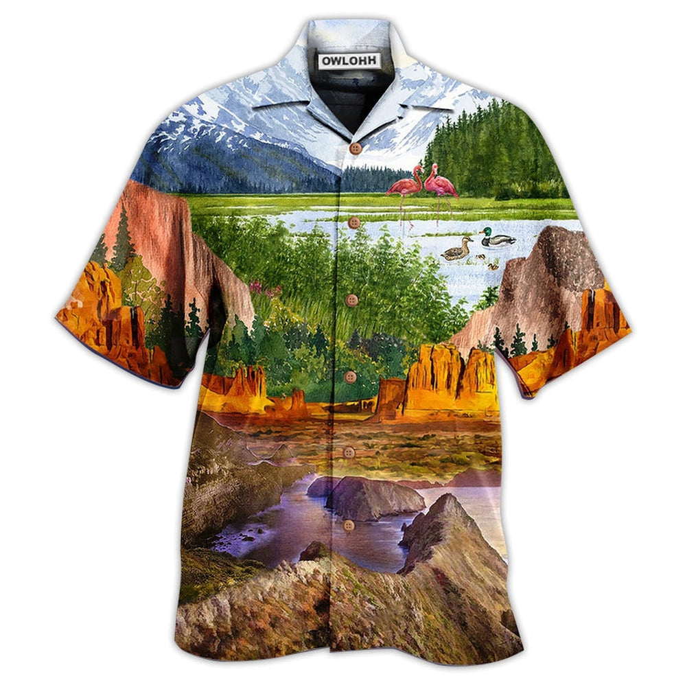 Hawaiian Shirt / Adults / S Camping Love Flamingo Landscape - Hawaiian Shirt - Owls Matrix LTD