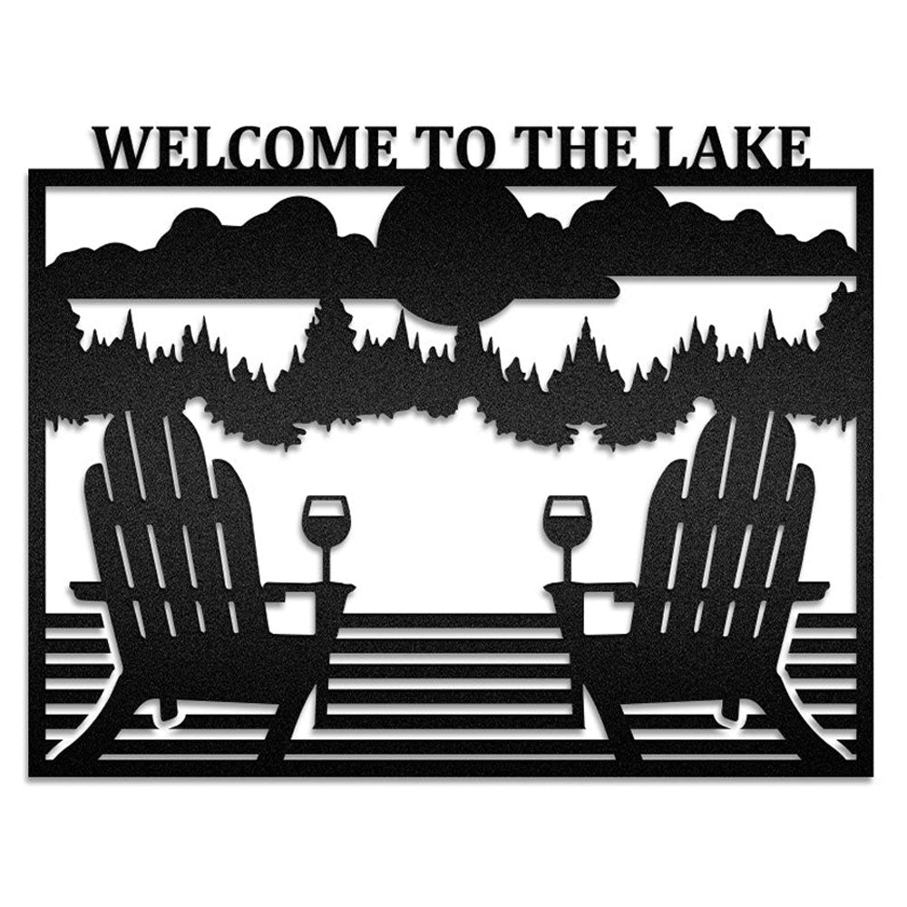 Camping Welcome To The Lake Led Lights Metal Art Sign - Two Colours Led Lights Metal - Owls Matrix LTD