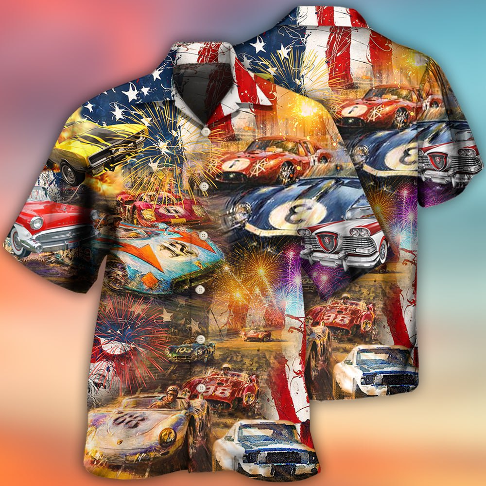 Car Racing Independence Day - Hawaiian Shirt - Owls Matrix LTD