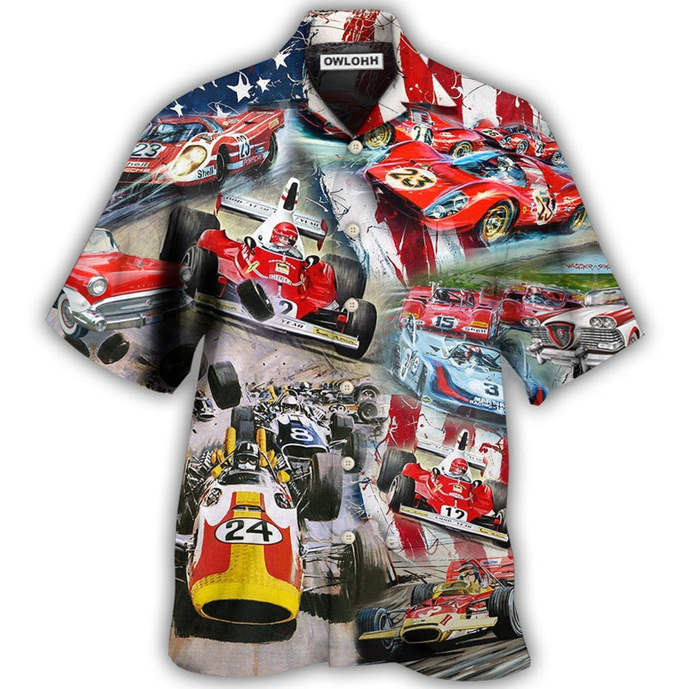 Hawaiian Shirt / Adults / S Car Racing Independence Day America - Hawaiian Shirt - Owls Matrix LTD