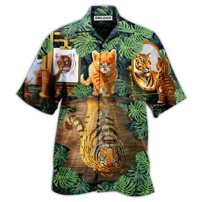 Hawaiian Shirt / Adults / S Cat And Tiger Leaf - Hawaiian Shirt - Owls Matrix LTD