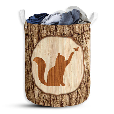 S: 17.72”x13.78” (45x35 cm) Cat Bark Wood Classic - Laundry Basket - Owls Matrix LTD