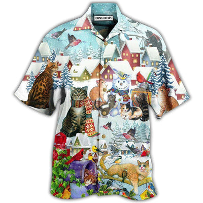 Hawaiian Shirt / Adults / S Cat Bird Winter Beautiful - Hawaiian Shirt - Owls Matrix LTD