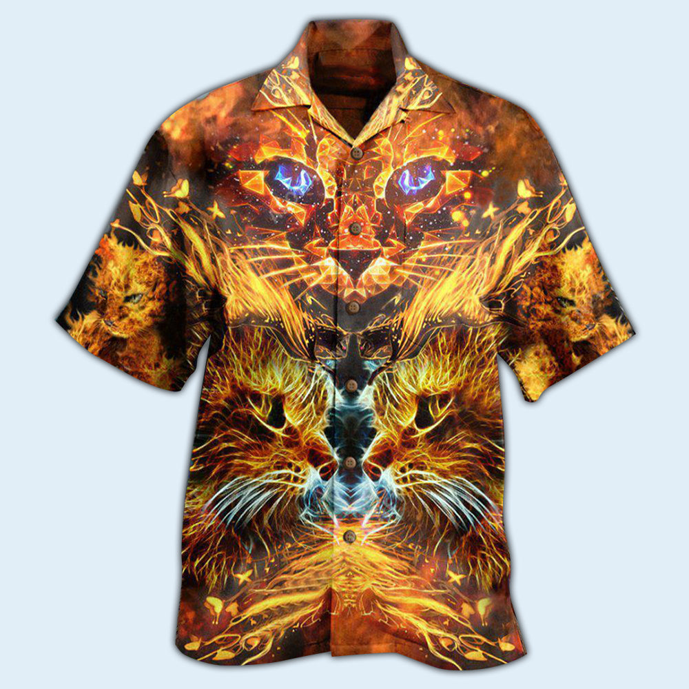 Cat Cool Flaming Cat - Hawaiian Shirt - Owls Matrix LTD