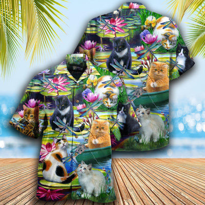 Cat Curious In A Water Lily Lake - Hawaiian Shirt - Owls Matrix LTD