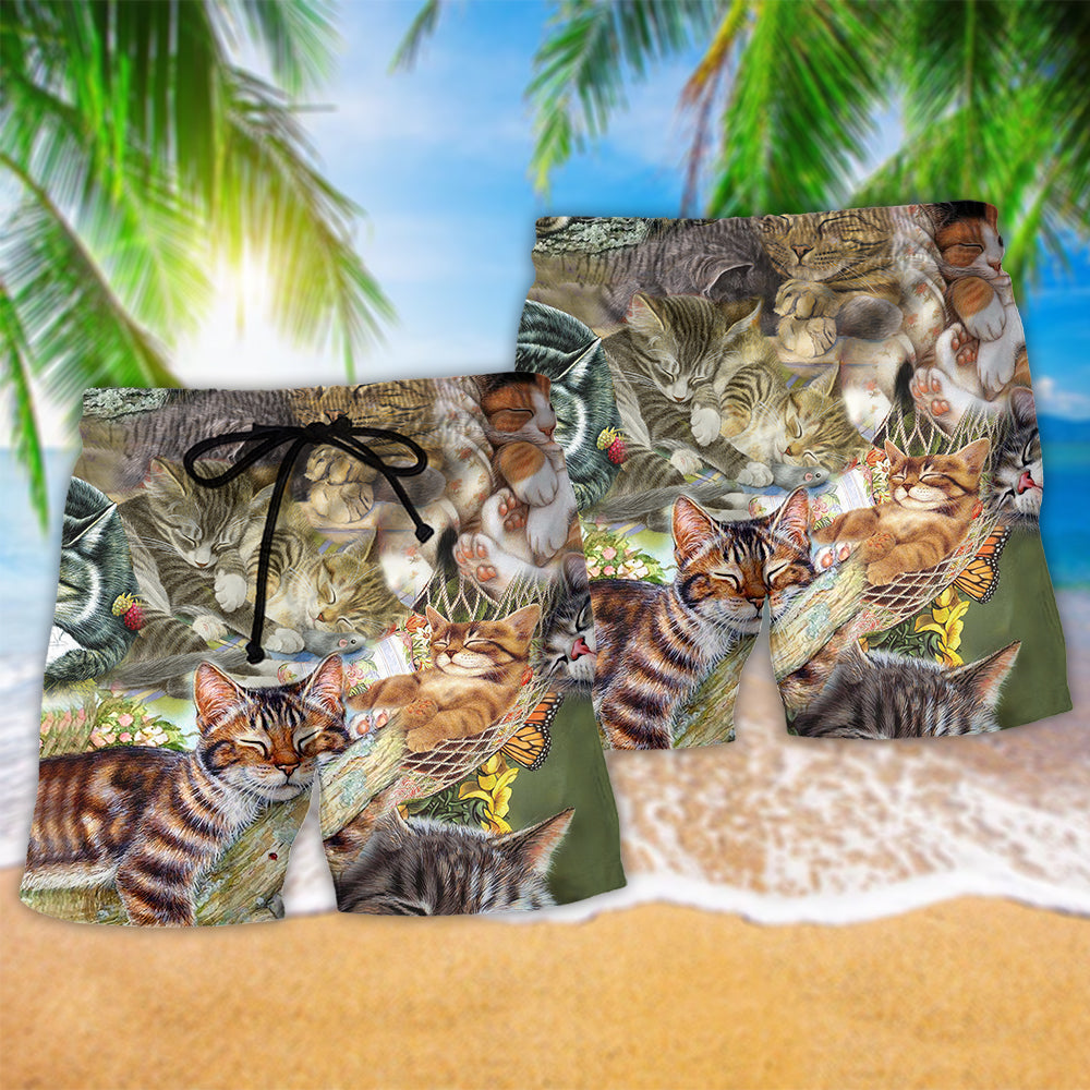 Cat Dreaming Sleeping Time Lovely Style - Beach Short - Owls Matrix LTD
