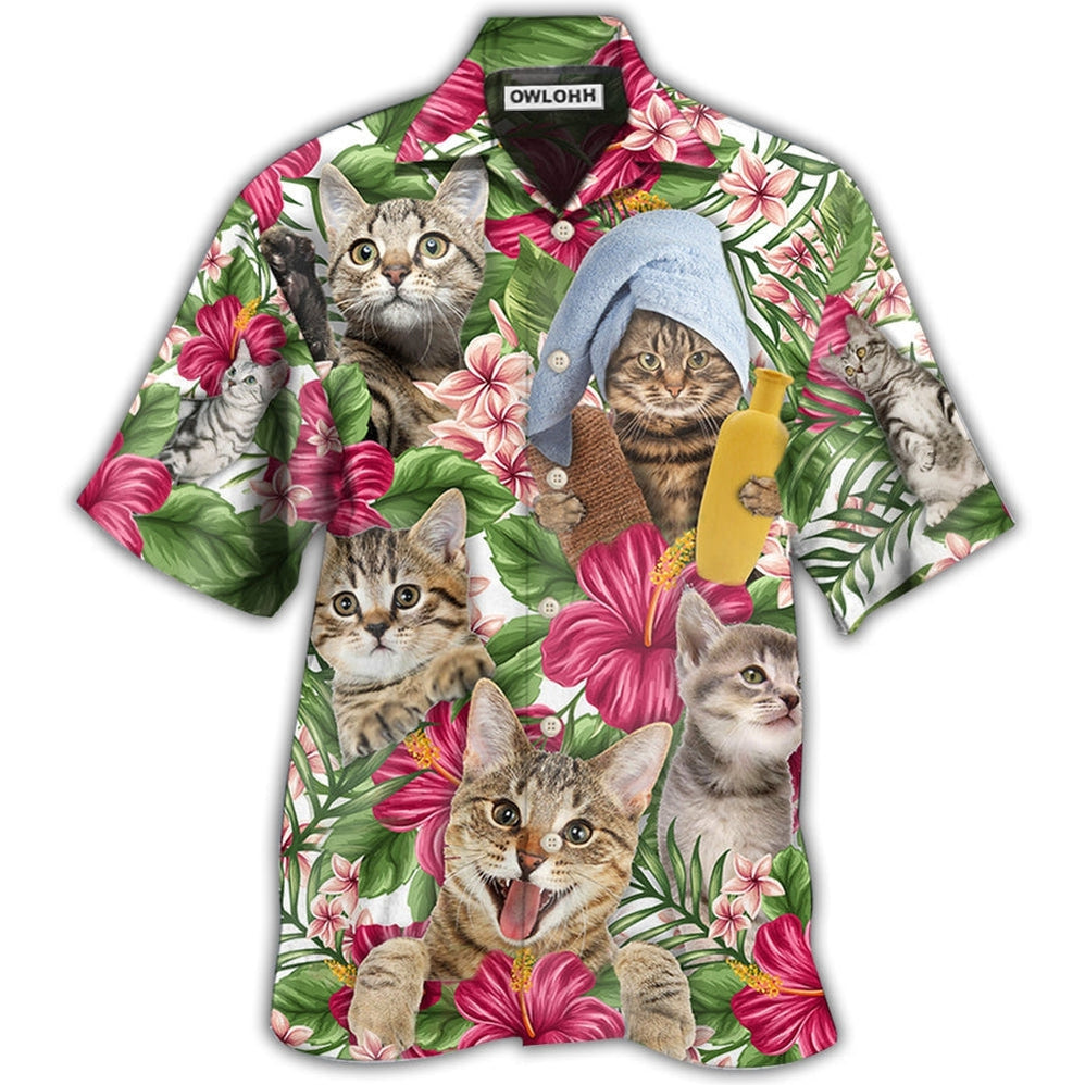 Hawaiian Shirt / Adults / S Cat Funny Tabby Cat Tropical Floral - Hawaiian Shirt - Owls Matrix LTD