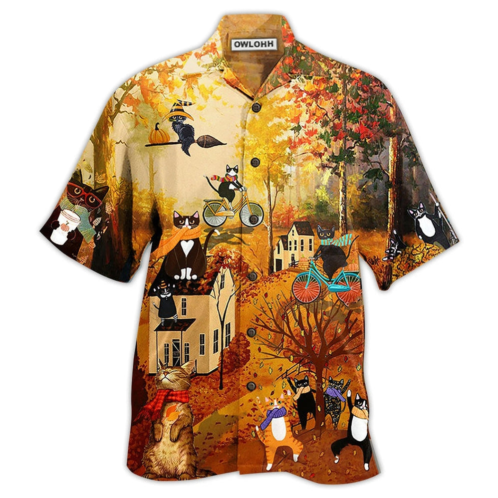 Hawaiian Shirt / Adults / S Cat Happy Fall Y'All Cat - Hawaiian Shirt - Owls Matrix LTD