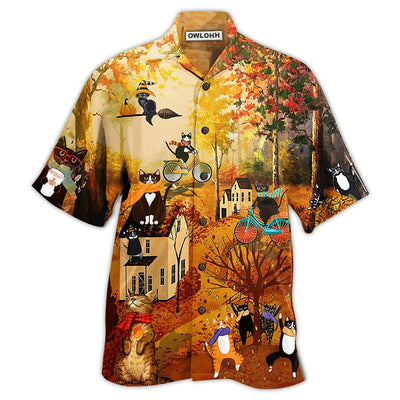 Hawaiian Shirt / Adults / S Cat Happy Fall Y'All Cat - Hawaiian Shirt - Owls Matrix LTD