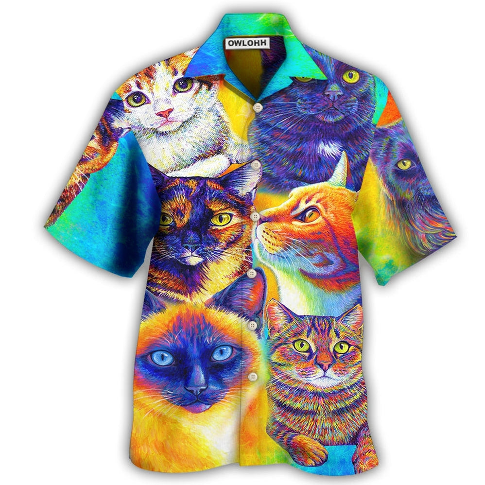 Hawaiian Shirt / Adults / S Cat Love Life Colorful Style - Hawaiian Shirt - Owls Matrix LTD