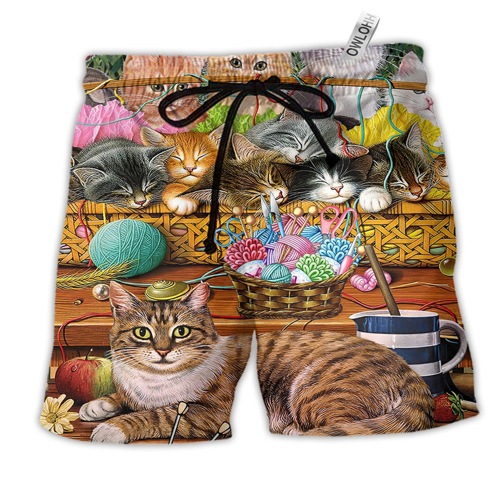 Beach Short / Adults / S Cat Love Wool Roll Lovely Kitten - Beach Short - Owls Matrix LTD