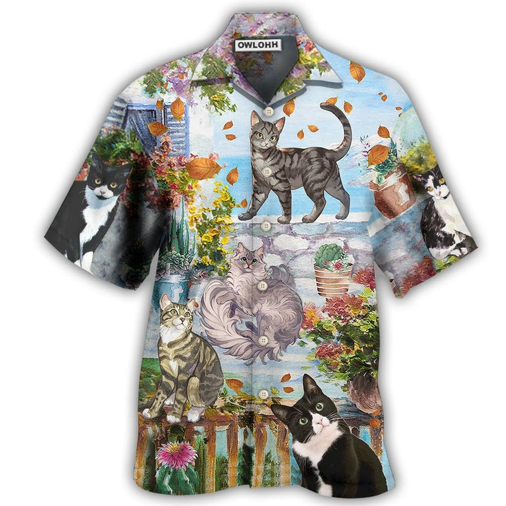 Hawaiian Shirt / Adults / S Cat Loves Home And Loves Summer - Hawaiian Shirt - Owls Matrix LTD