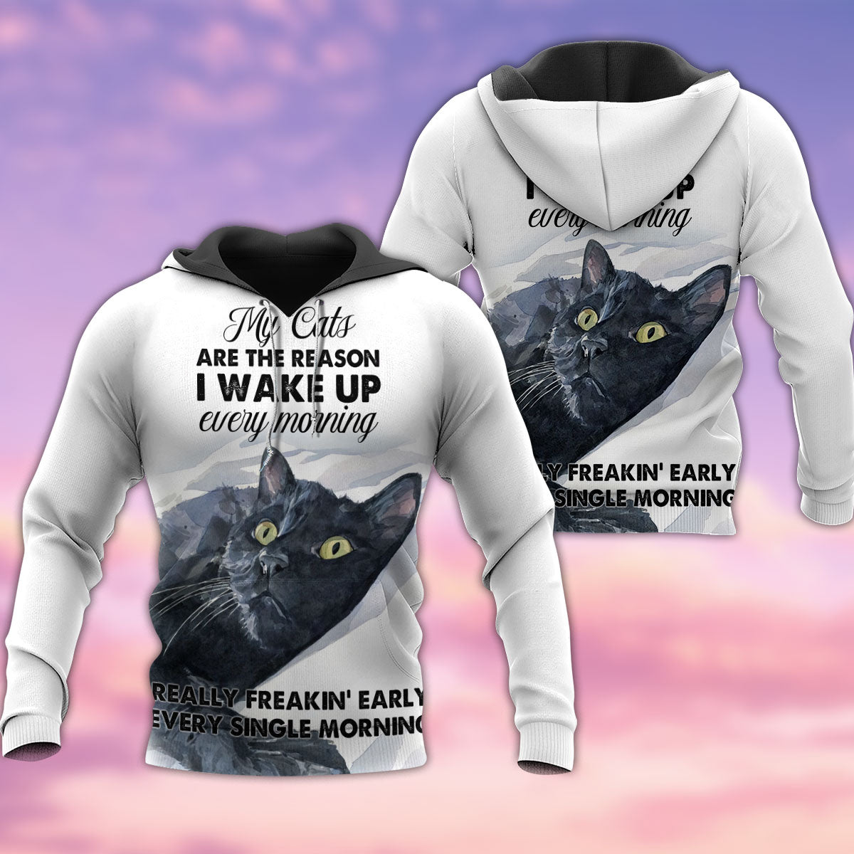 Cat Makes Me Wake Up I Love My Cats - Hoodie - Owls Matrix LTD