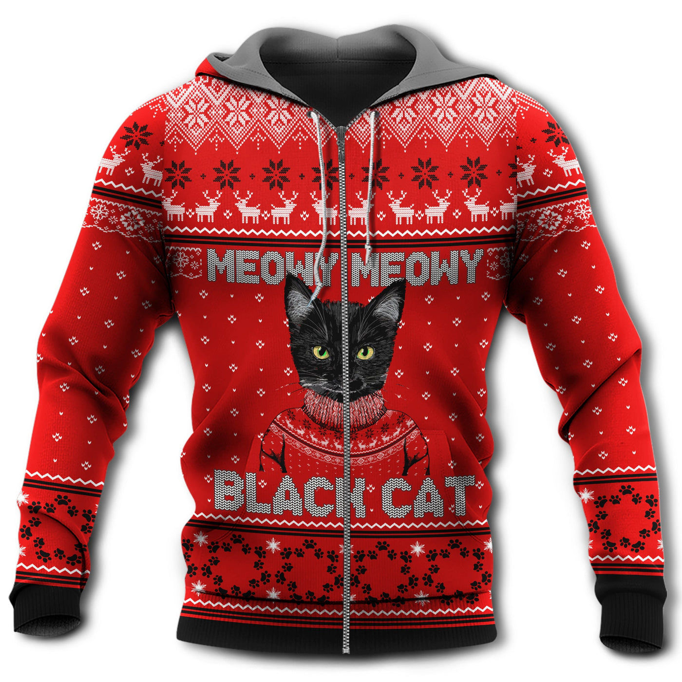 Zip Hoodie / S Cat Merry Christmas Meowy - Hoodie - Owls Matrix LTD