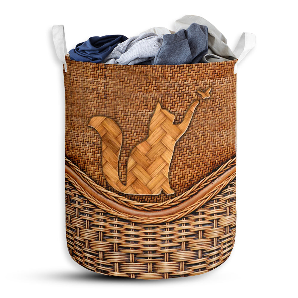 S: 17.72”x13.78” (45x35 cm) Cat Mom Rattan Teaxture Basic Style - Laundry Basket - Owls Matrix LTD
