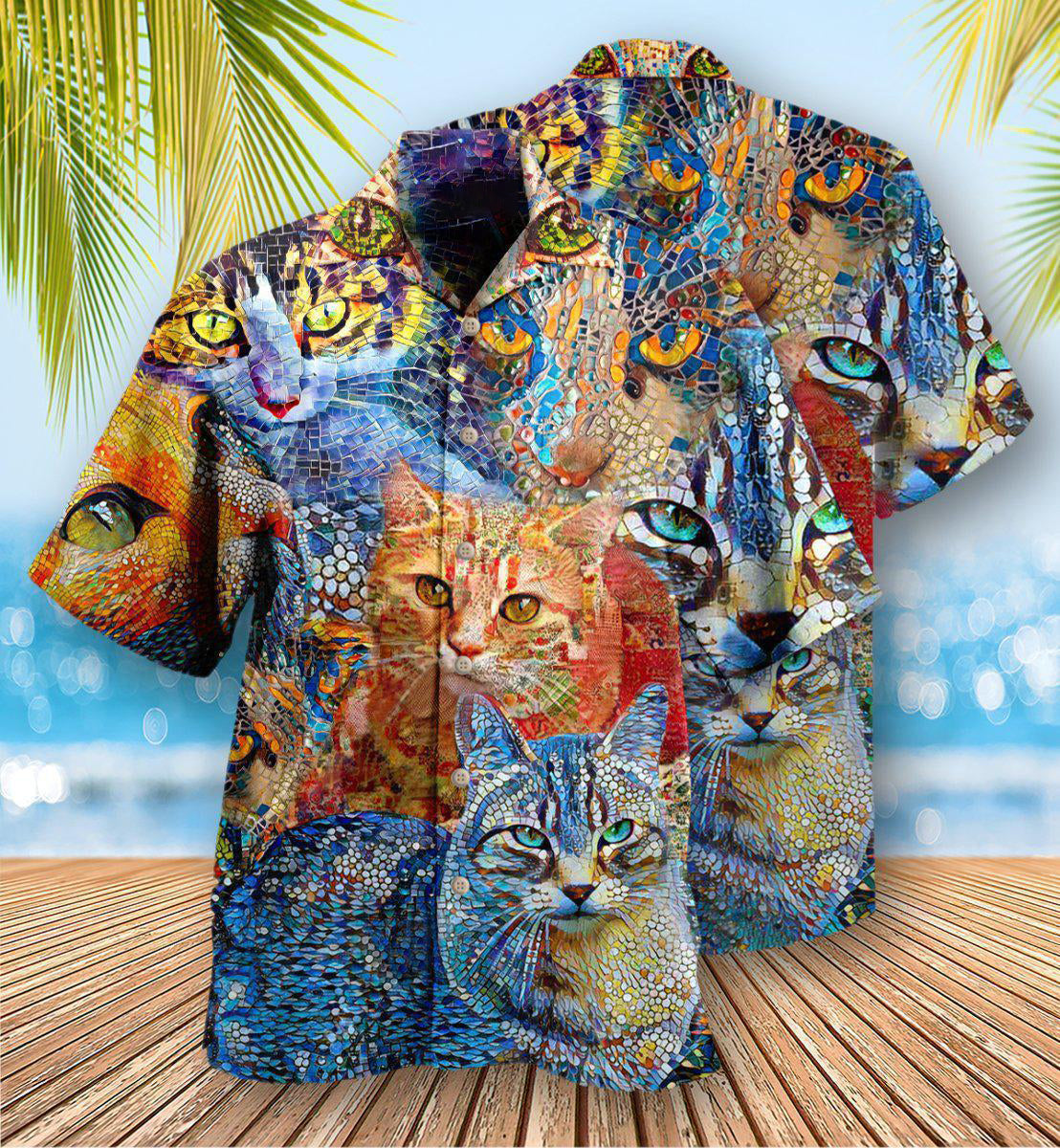 Cat Mosaic Amazing - Hawaiian Shirt - Owls Matrix LTD
