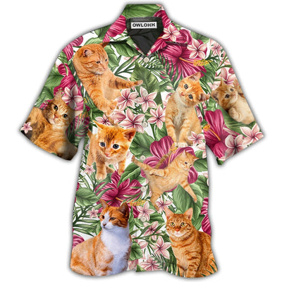 Hawaiian Shirt / Adults / S Cat Tropical Floral Orange Cat - Hawaiian Shirt - Owls Matrix LTD