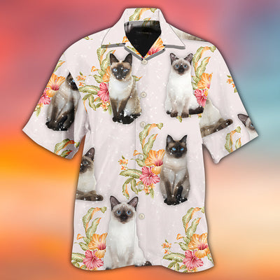 Cat Tropical Floral Siamese Cat - Hawaiian Shirt - Owls Matrix LTD