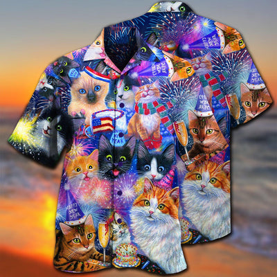 Cat Wish You Happy New Year - Hawaiian Shirt - Owls Matrix LTD