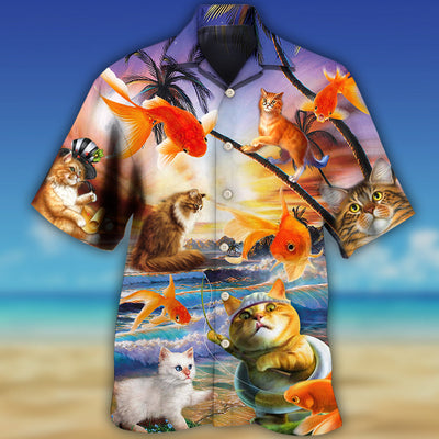 Cat Catchs Fish Style - Hawaiian Shirt - Owls Matrix LTD