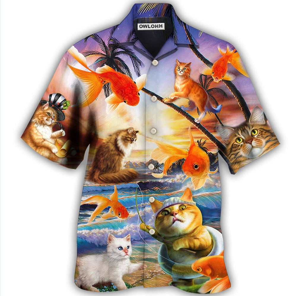 Hawaiian Shirt / Adults / S Cat Catchs Fish Style - Hawaiian Shirt - Owls Matrix LTD