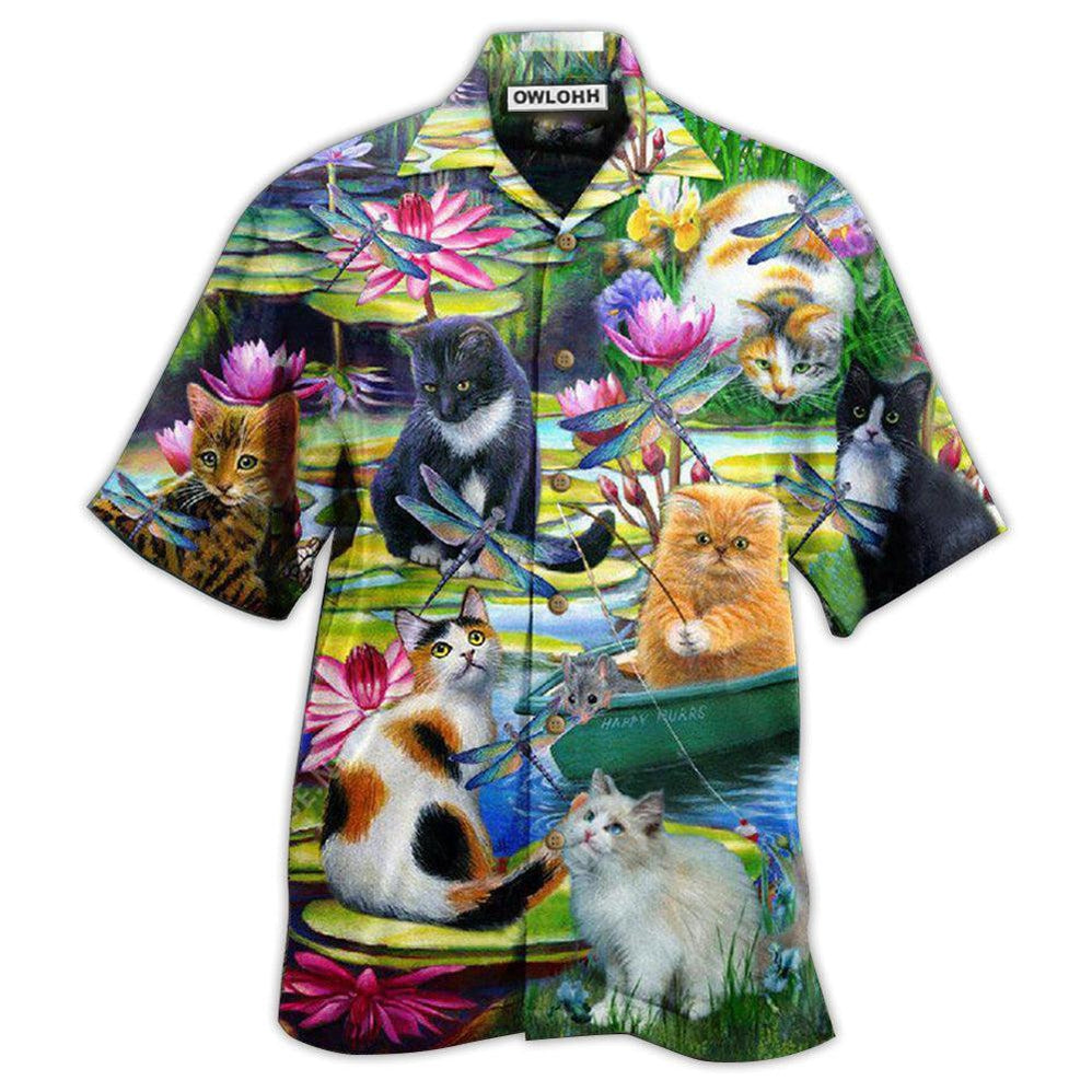 Hawaiian Shirt / Adults / S Cat Curious In A Water Lily Lake - Hawaiian Shirt - Owls Matrix LTD