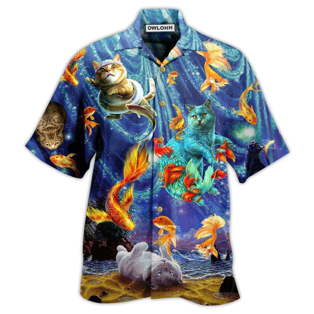 Hawaiian Shirt / Adults / S Cat Dream About Playing With Big Gold Fish - Hawaiian Shirt - Owls Matrix LTD