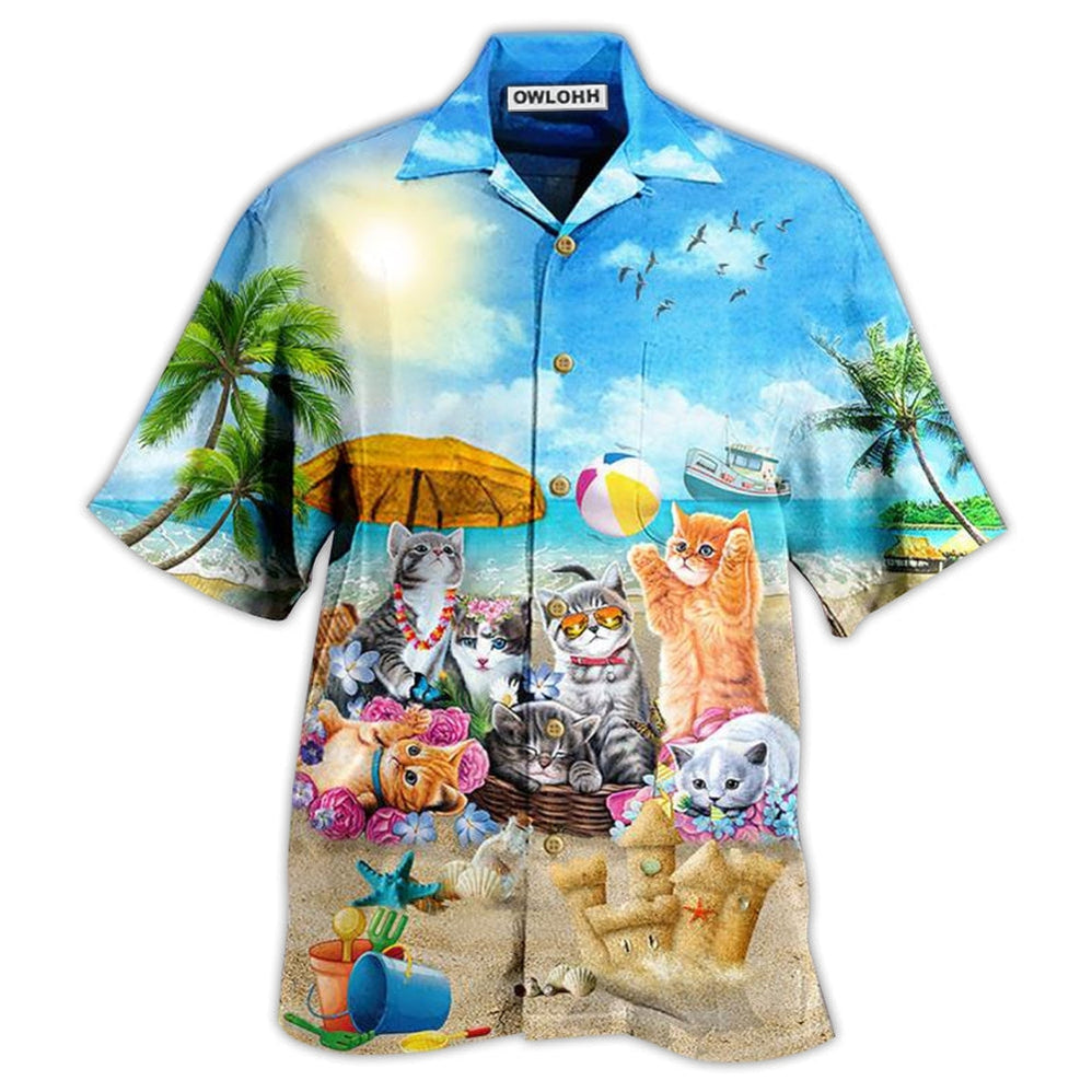Hawaiian Shirt / Adults / S Cat Happy Love Beach Sunshine - Hawaiian Shirt - Owls Matrix LTD