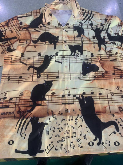 Black Cat Love Music Note - Hawaiian Shirt - Owls Matrix LTD