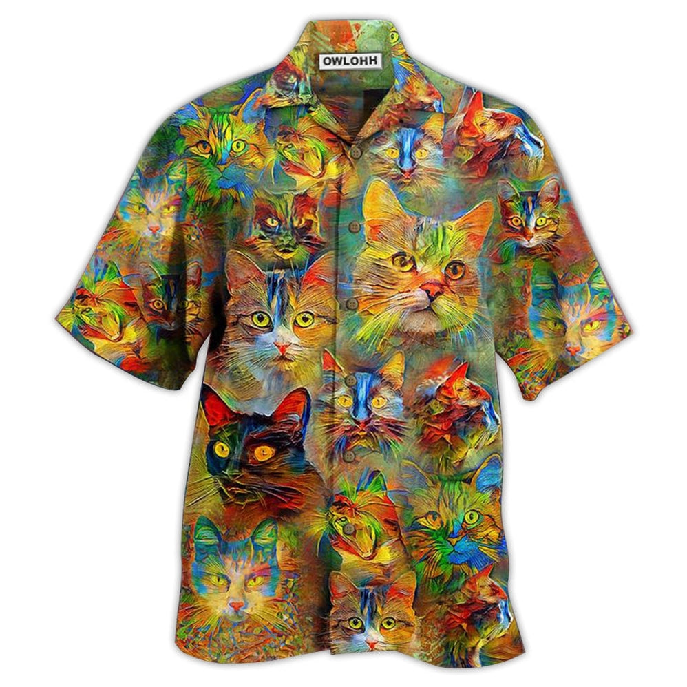 Hawaiian Shirt / Adults / S Cat Beautiful Colorful Painting - Hawaiian Shirt - Owls Matrix LTD