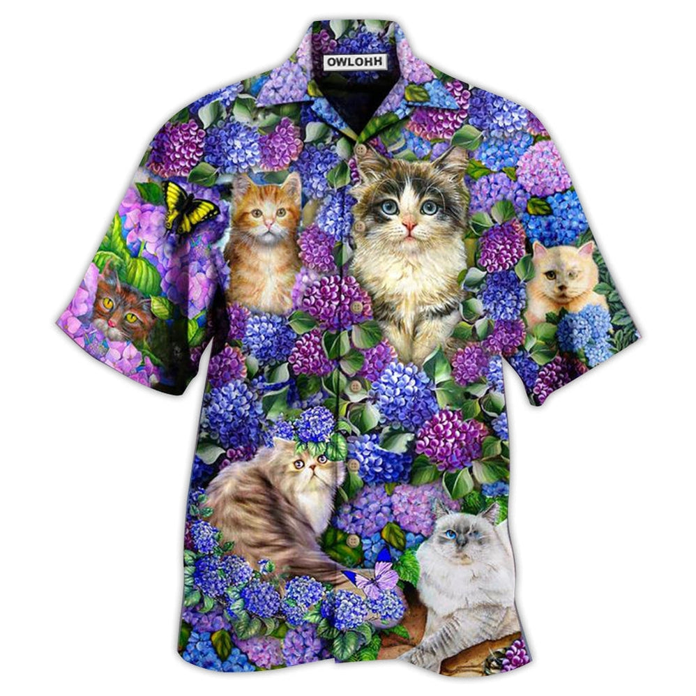 Hawaiian Shirt / Adults / S Cat Lovely And Purple Flowers - Hawaiian Shirt - Owls Matrix LTD