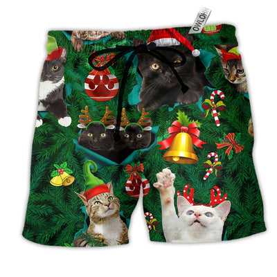 Beach Short / Adults / S Cats Meowy Mas Christmas Colorful - Beach Short - Owls Matrix LTD