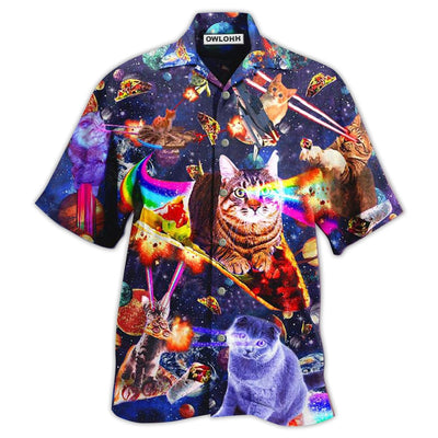 Hawaiian Shirt / Adults / S Cat Ride Food In Space Galaxy - Hawaiian Shirt - Owls Matrix LTD