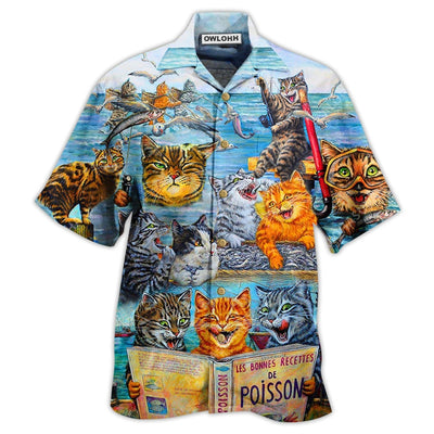 Hawaiian Shirt / Adults / S Cat Taught Man To Fish And Bring It To Them - Hawaiian Shirt - Owls Matrix LTD