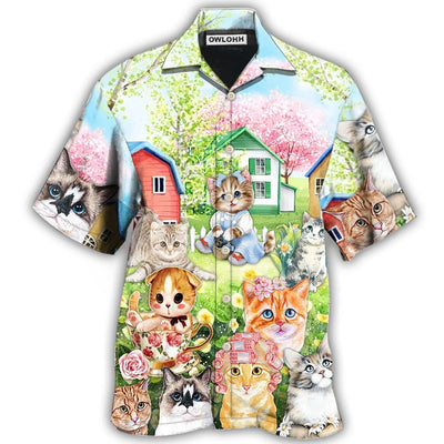 Hawaiian Shirt / Adults / S Cat Flowers And Lovely House Art - Hawaiian Shirt - Owls Matrix LTD