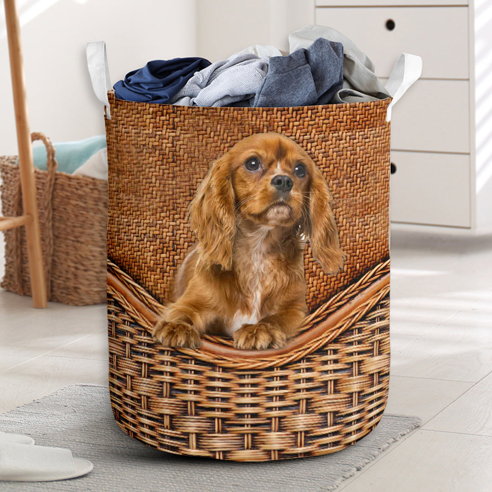 Cavalier King Dog Rattan Teaxture - Laundry Basket - Owls Matrix LTD