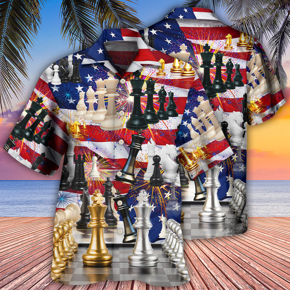 Chess And Firework Independence Day - Hawaiian Shirt - Owls Matrix LTD