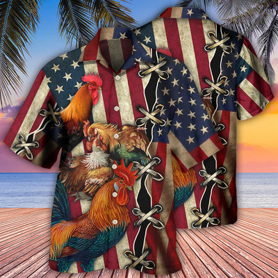 Chicken Celebrating Independence Day - Hawaiian Shirt - Owls Matrix LTD