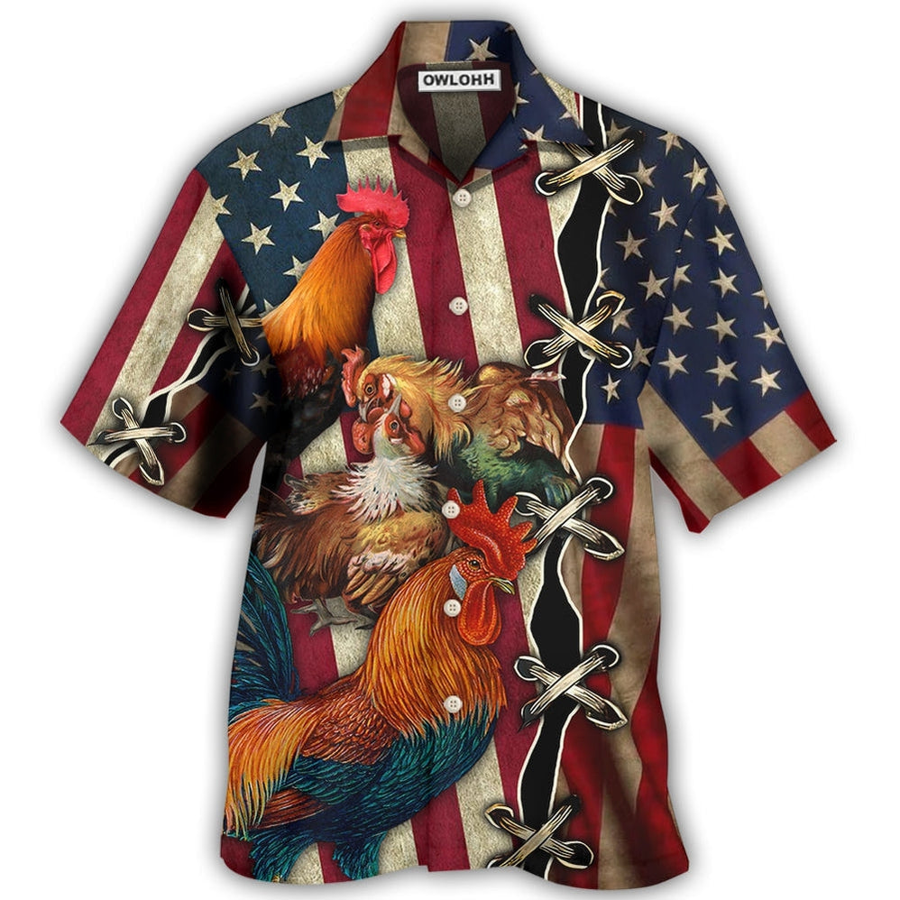 Hawaiian Shirt / Adults / S Chicken Celebrating Independence Day - Hawaiian Shirt - Owls Matrix LTD