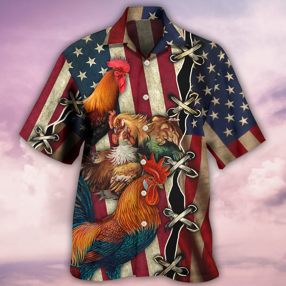 Chicken Celebrating Independence Day - Hawaiian Shirt - Owls Matrix LTD