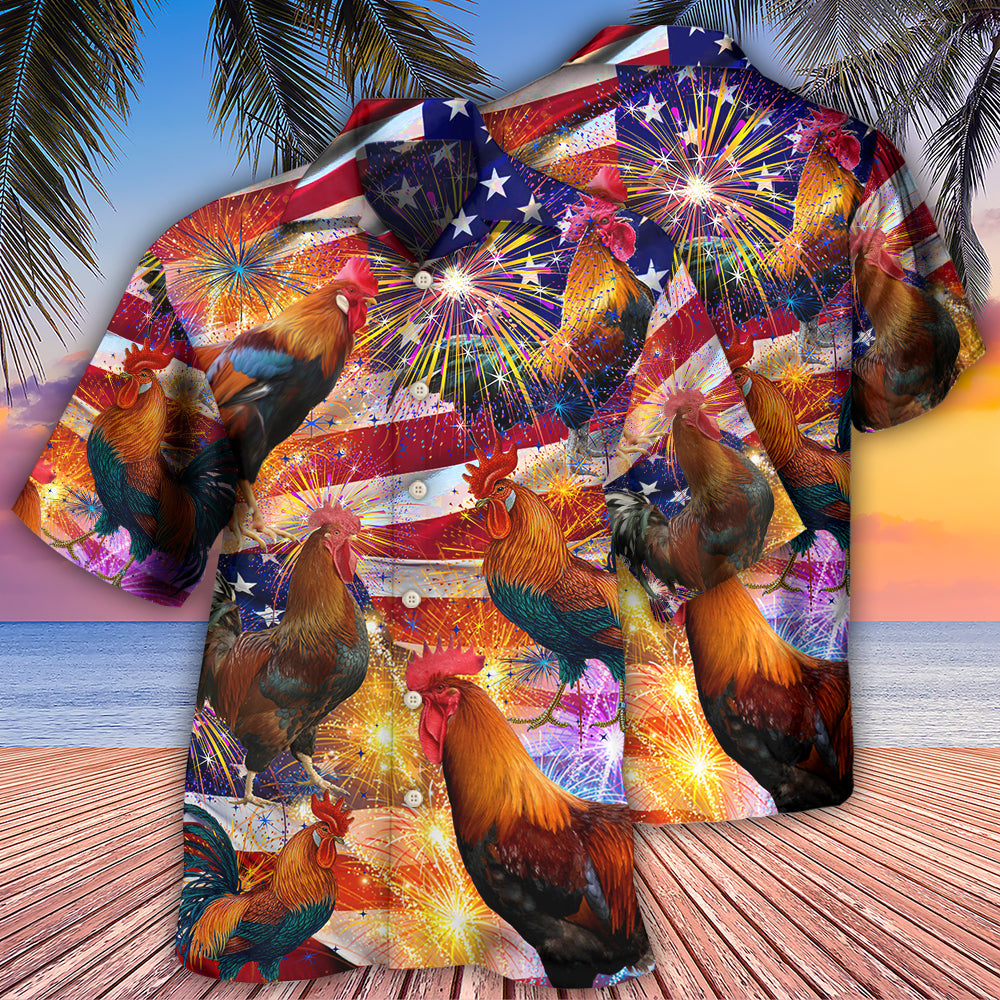 Chicken America Celebrating Independence Day - Hawaiian Shirt - Owls Matrix LTD