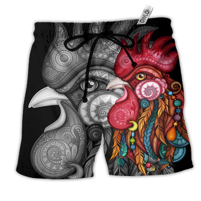 Beach Short / Adults / S Chicken Rooster Black And Color Style - Beach Short - Owls Matrix LTD
