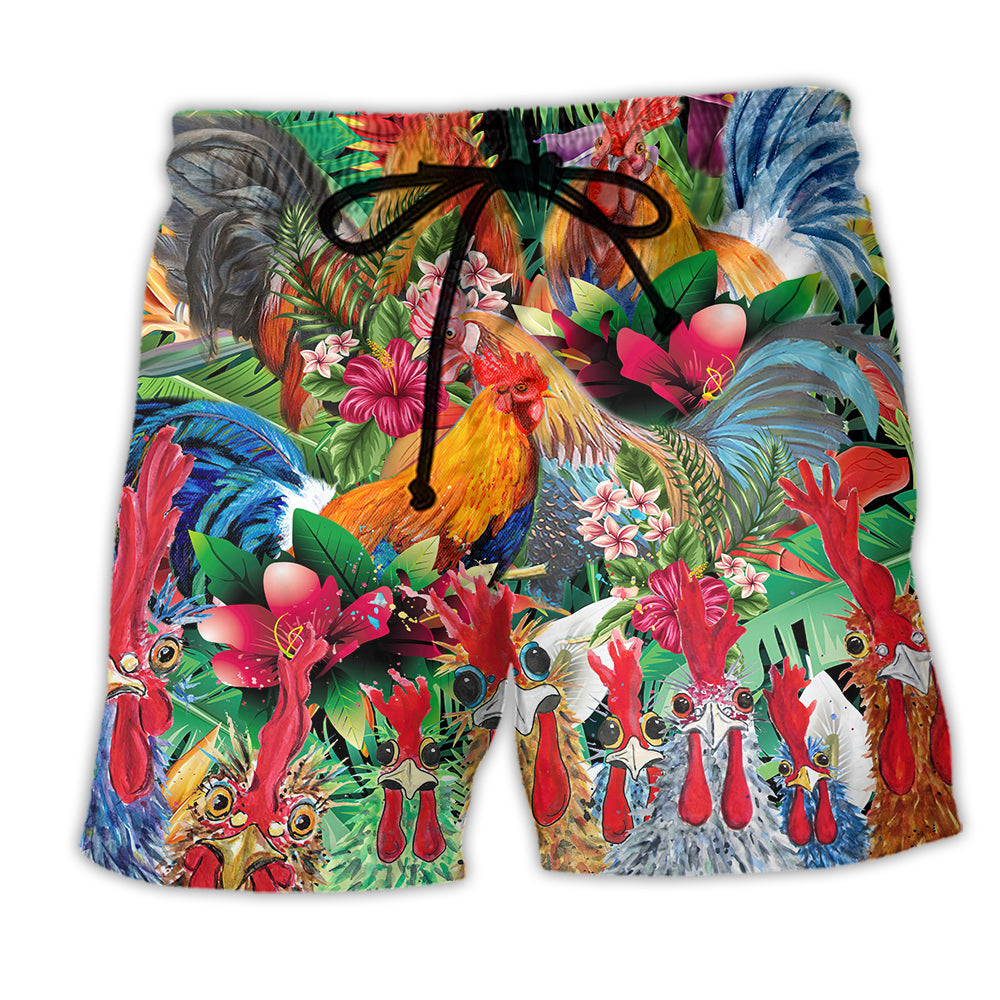 Beach Short / Adults / S Chicken Summer Tropical Floral - Beach Short - Owls Matrix LTD