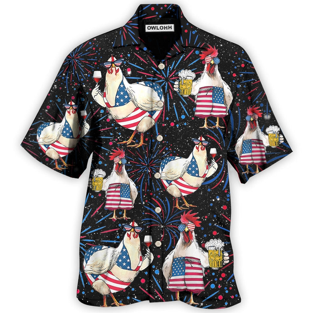 Hawaiian Shirt / Adults / S Chicken Independence Day Beer Style - Hawaiian Shirt - Owls Matrix LTD