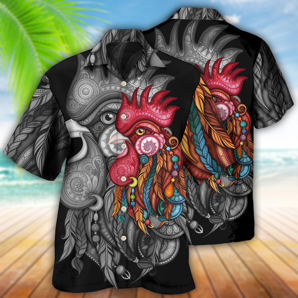 Chicken Rooster Black And Color - Hawaiian Shirt - Owls Matrix LTD
