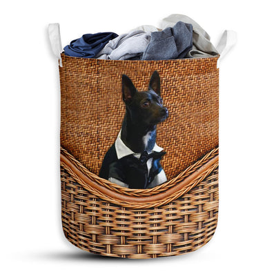 S: 17.72”x13.78” (45x35 cm) Dog Lover Chihuahua Rattan Teaxture Black - Laundry basket - Owls Matrix LTD