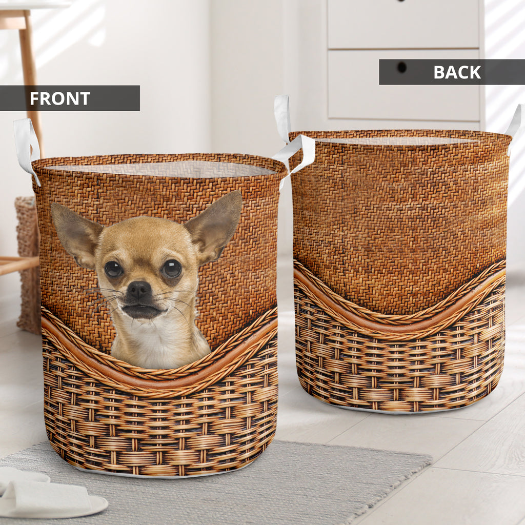 Dog Love Chihuahua Dog Rattan Teaxture - Laundry basket - Owls Matrix LTD
